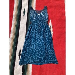 Moulinette Souers Anthropologie Dress Womens Size 2 Blue Velvet Brocade Floral